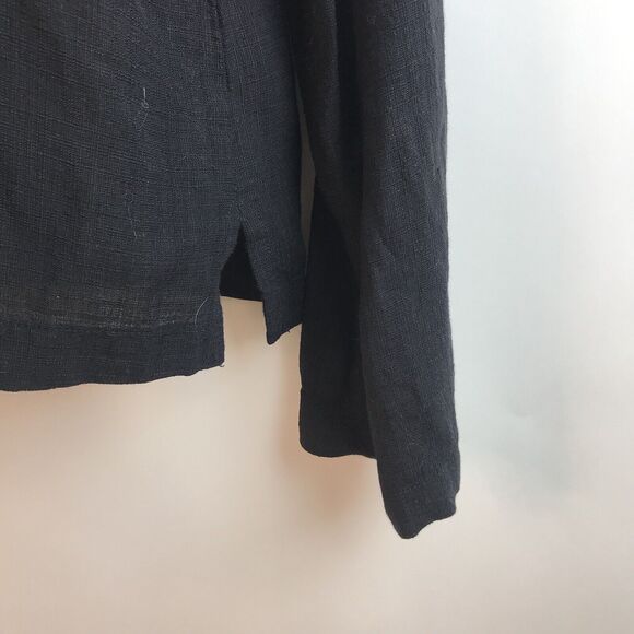 Eileen Fisher Black Linen Blend Button Front Blouse Jacket Long Sleeve Medium - Picture 2 of 7
